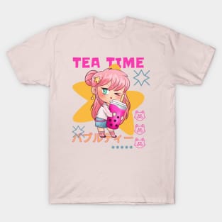 Bubble tea anime character - Tea Time T-Shirt